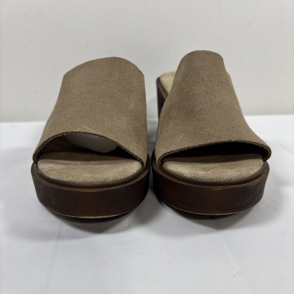 BioNatura Women 38 Italian Tan Suede Leather Slide Sandals Chunky Mules Platform - Picture 2 of 11